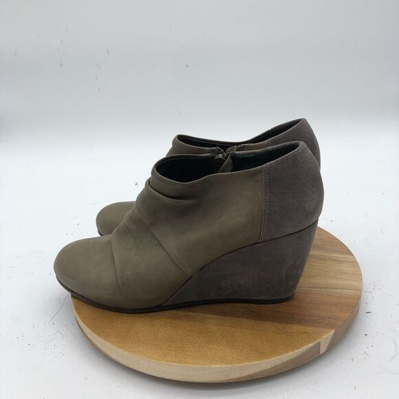 Eileen Fisher Ankle Boot Womens 7M Brown Distressed Wedge Bootie Slouched Zip - Picture 12 of 13